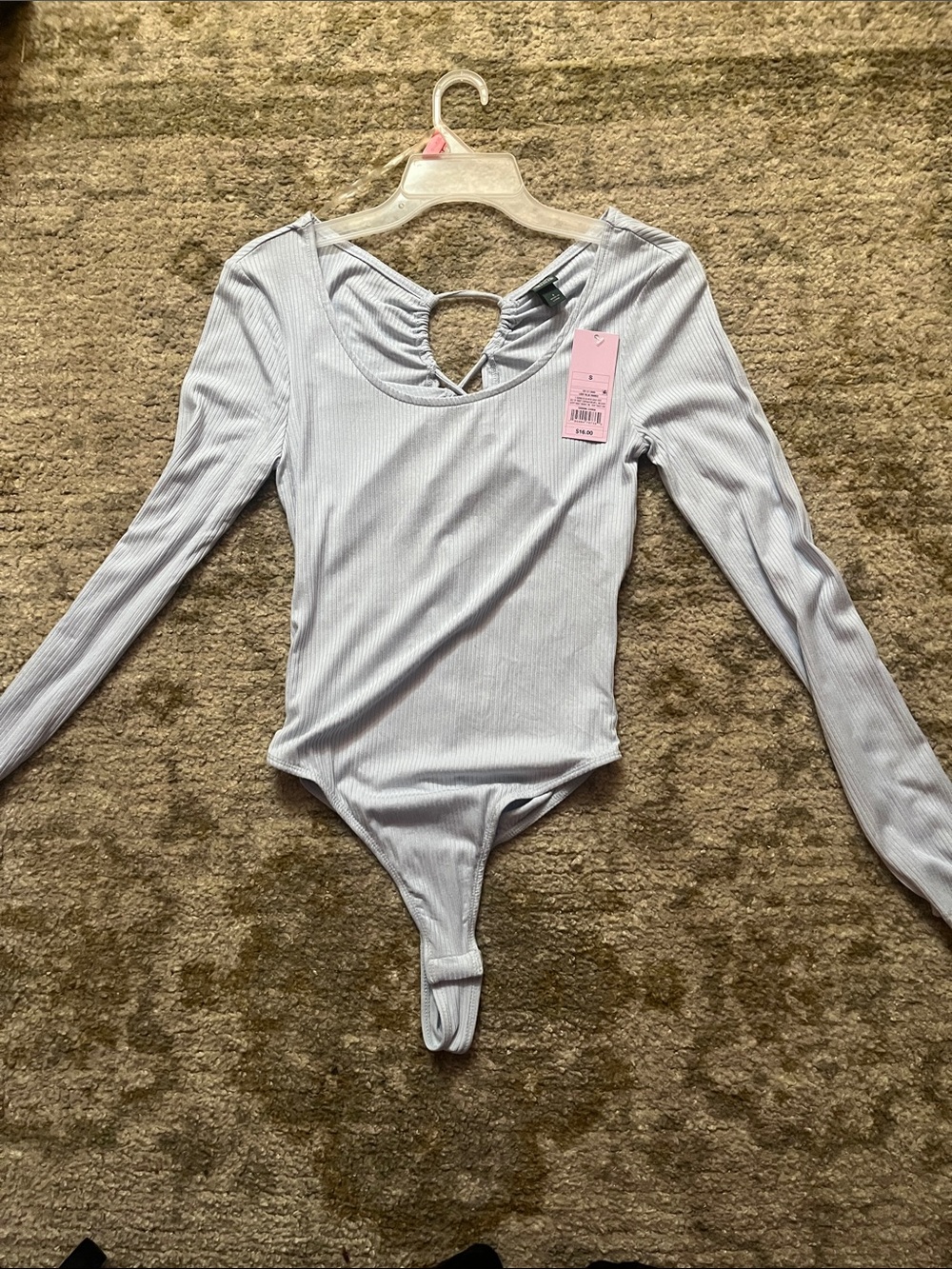wild fable Light Blue Ribbed Long-Sleeve Bodysuit